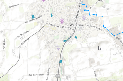 Screenshot aus der Stadtplankarte, auf der verfügbare Grundstücke gekennzeichnet sind
