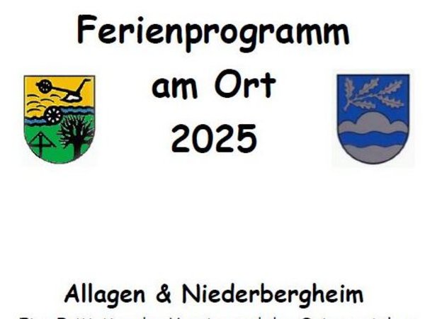 Screenshot des Flyers "Ferienprogramm am Ort" und die Ortsteilwappen