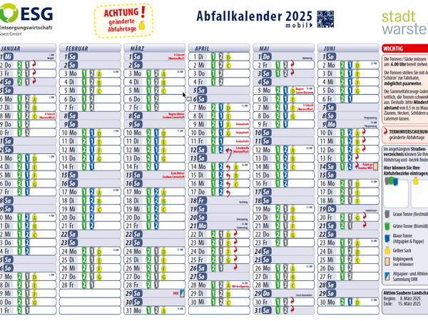 Screenshot des ESG-Abfallkalenders 2025