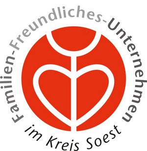 rotes Logo mit Schriftzug "Familienfreundliches Unternehmen im Kreis Soest"