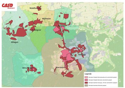 Abbildung: Übersichtskarte Wärmeversorgungsgebiete in der Stadt Warstein