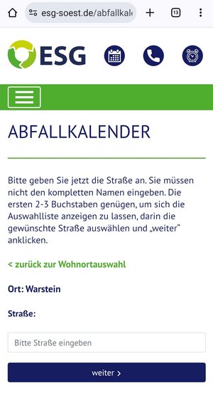 Screenshot des Abfallkalenders aus der Website der ESG, Foto: Simon