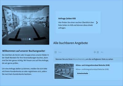 Screenshot der Startseite des Buchungsportals