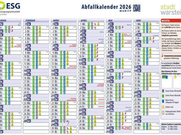 Screenshot einer Kalenderübersicht des Abfallkalenders