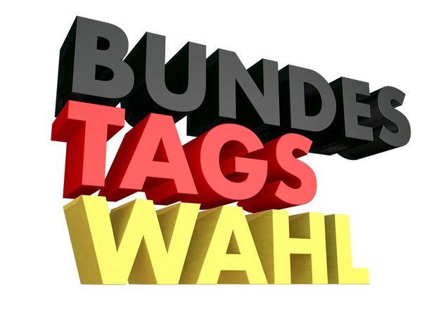 Schriftzug Bundestagswahl in den Farben schwarz, rot und gelb