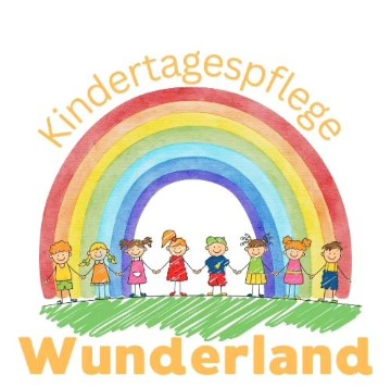 Zeichnung: 8 Kinder nehmen sich unterm Regenbogen an die Hand