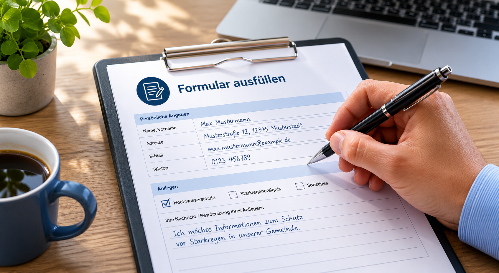 Schreibtischszene mit Formular und Blatt