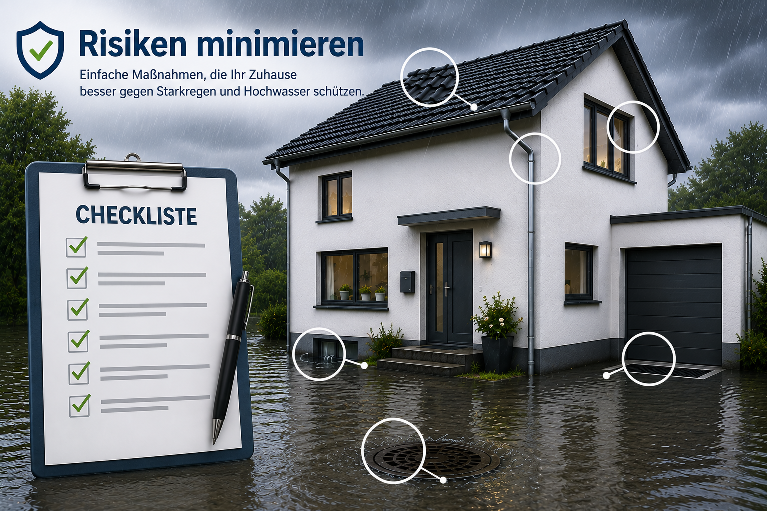 Checkliste vor dem Bild eines Hauses