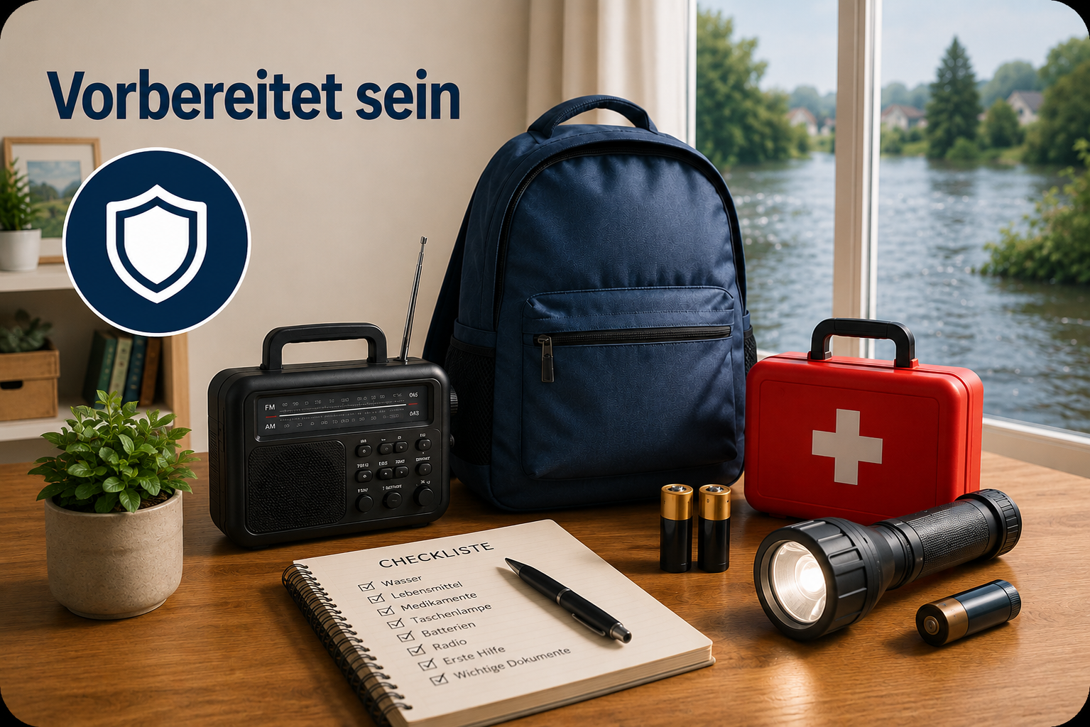 Notfallequipment auf einem Schreibtisch