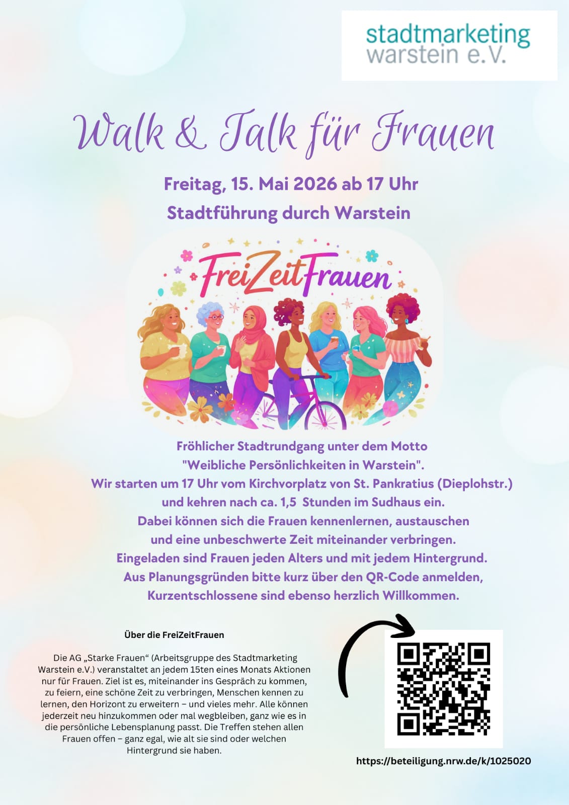 Die Arbeitsgruppe „Starke Frauen“ organisiert offene Treffen mit dem Titel „FreiZeitFrauen“ an jedem 15ten eines Monats 