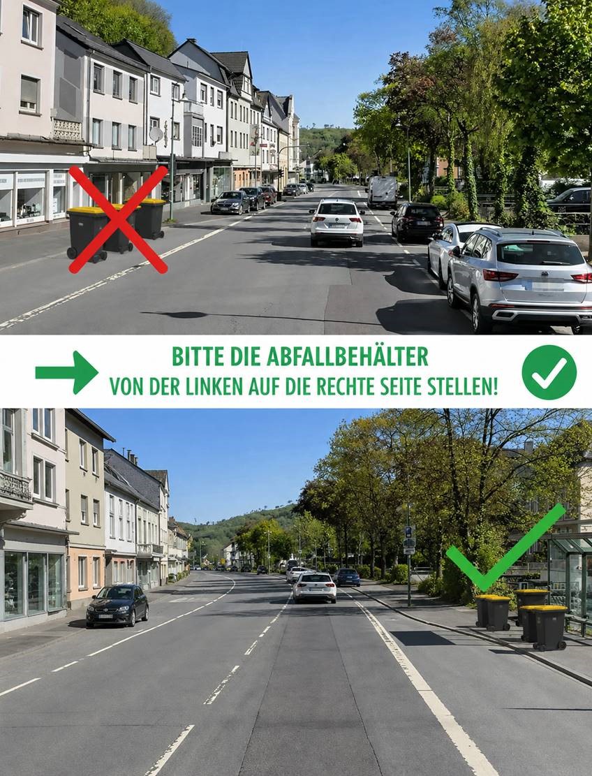 Das Sachgebiet Abfallwirtschaft und Steuern der Stadt Warstein bittet alle betroffenen Anwohnerinnen und Anwohner, die geänderte Bereitstellung zu beachten und bedankt sich für ihr Verständnis. Das Sachgebiet Abfallwirtschaft und Steuern der Stadt Warstein bittet alle betroffenen Anwohnerinnen und Anwohner, die geänderte Bereitstellung zu beachten und bedankt sich für ihr Verständnis.